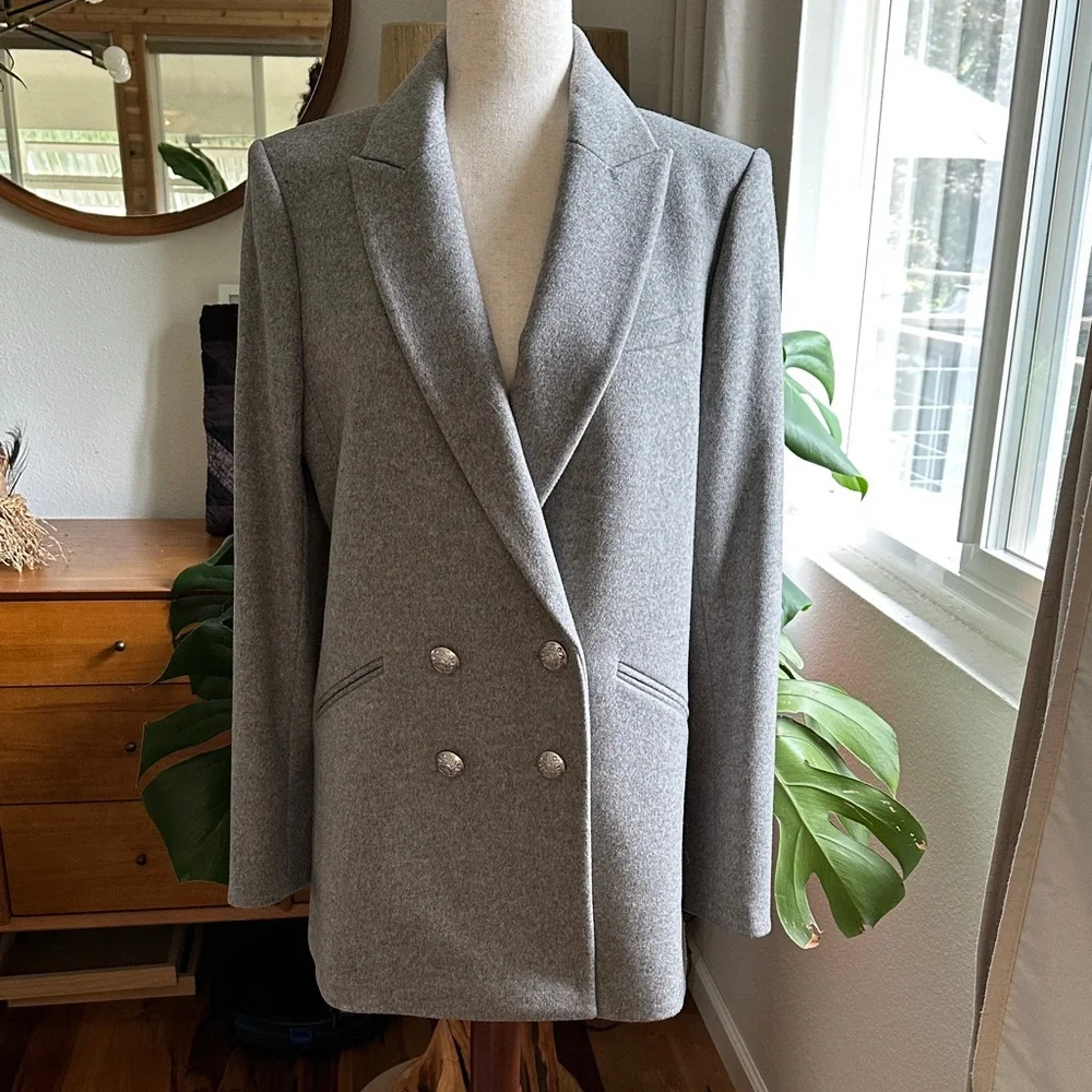 Veronica Beard Double-Breasted Gray Wool Blazer - Picture 1 of 4